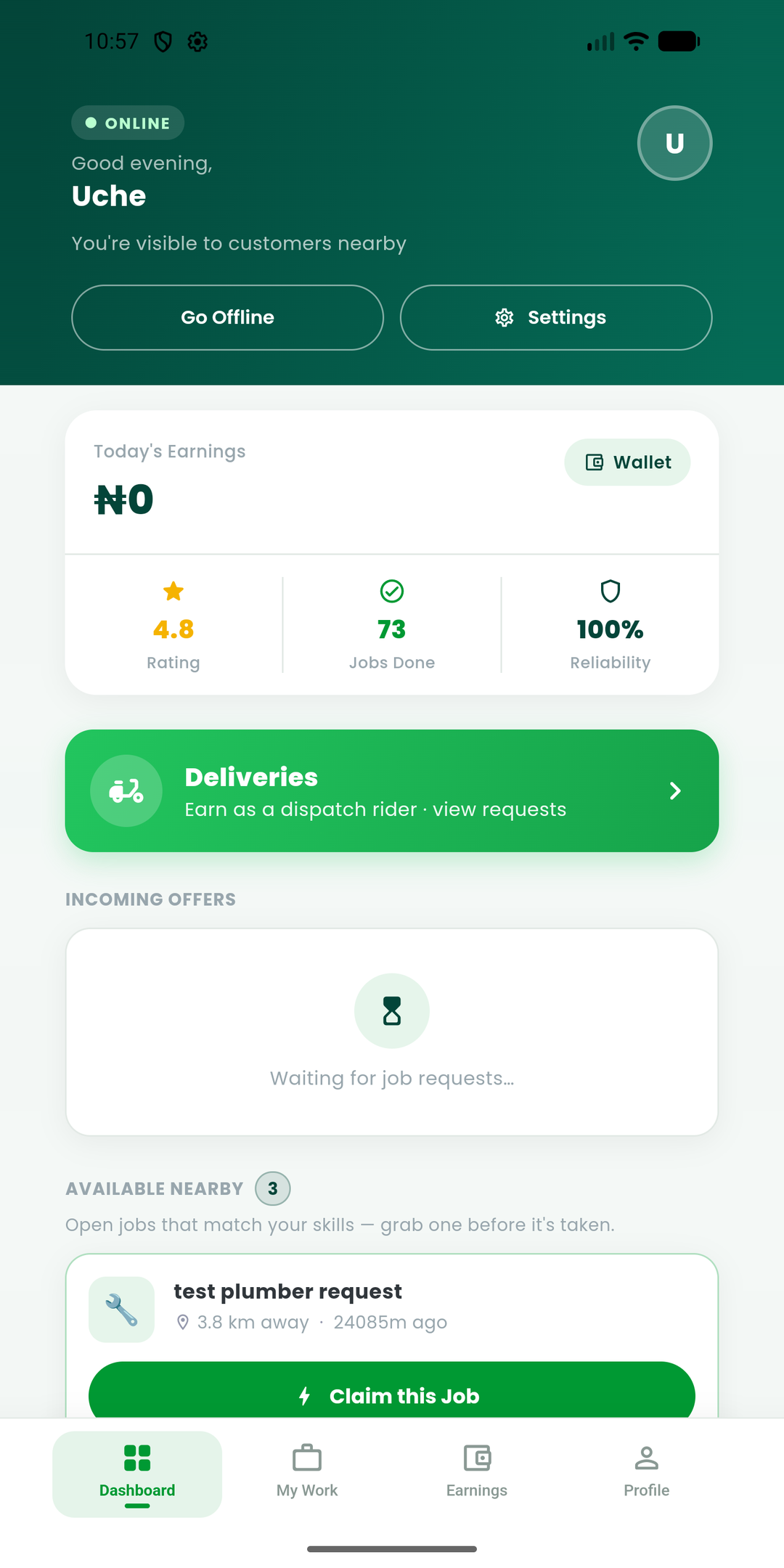 Artisan earnings dashboard